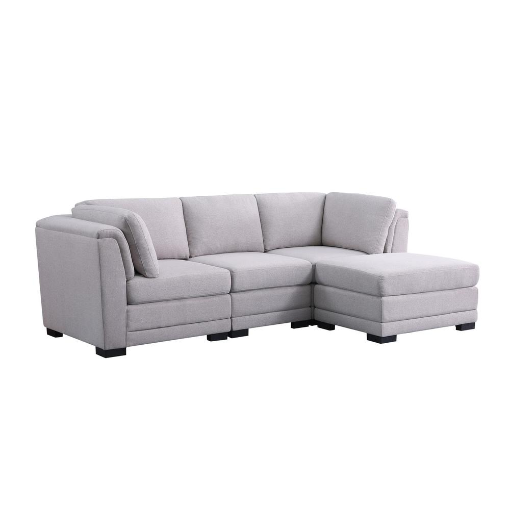 Kristin Light - Gray Linen Fabric Reversible Sectional Sofa with Ottoman