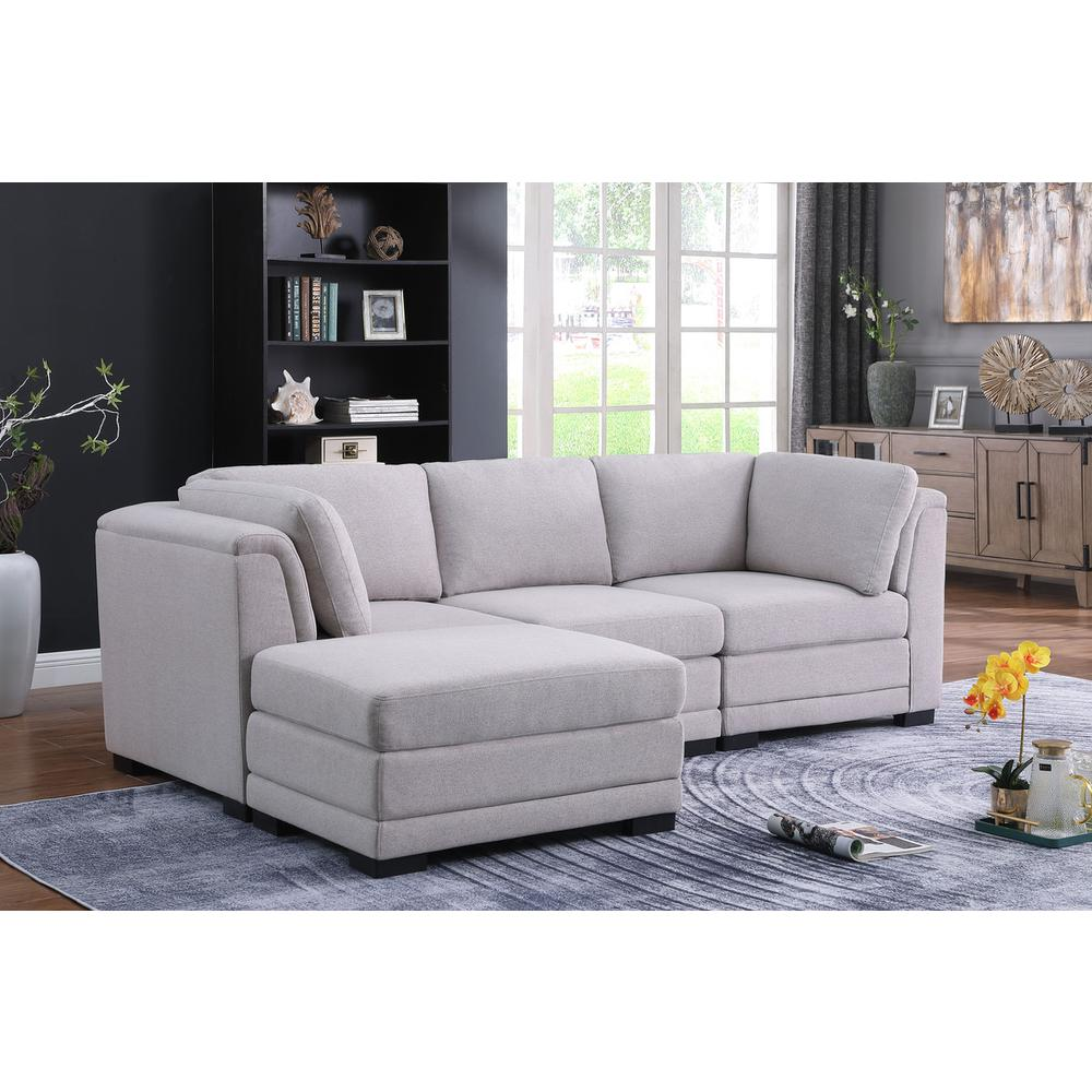 Kristin Light - Gray Linen Fabric Reversible Sectional Sofa with Ottoman