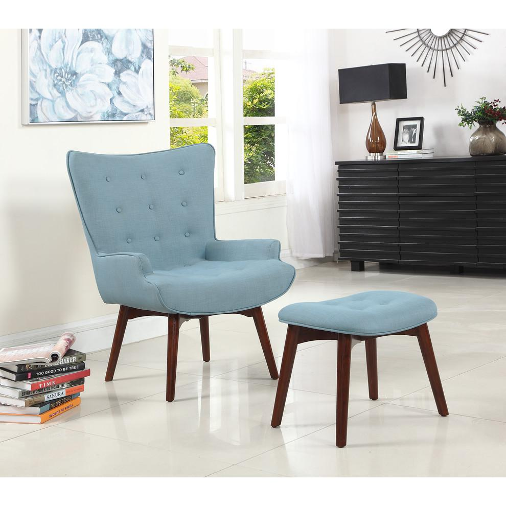 Mid-Century Fabric Upholstered Accent Chair with Ottoman - Capri