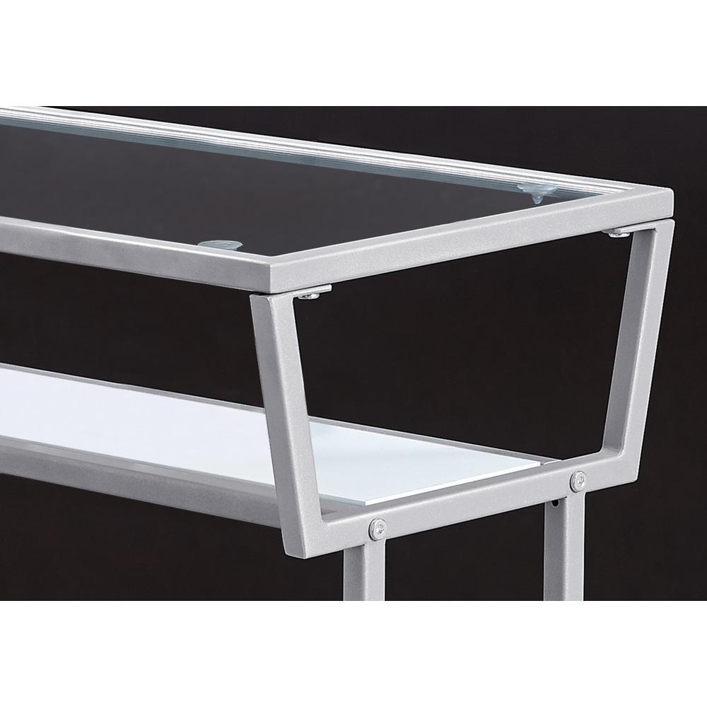 ACCENT TABLE - 22"H / WHITE / SILVER / TEMPERED GLASS