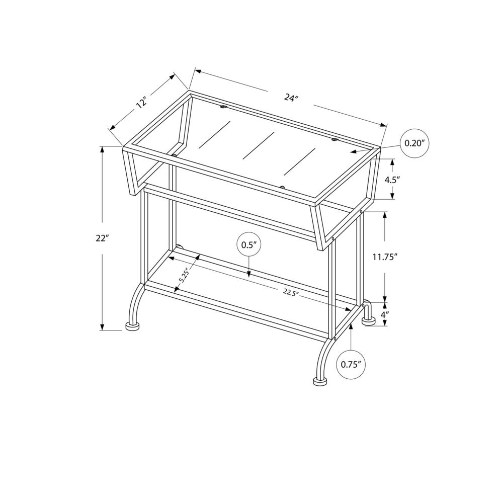 ACCENT TABLE - 22"H / WHITE / SILVER / TEMPERED GLASS