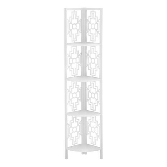 BOOKCASE - 62"H / WHITE / WHITE METAL CORNER ETAGERE