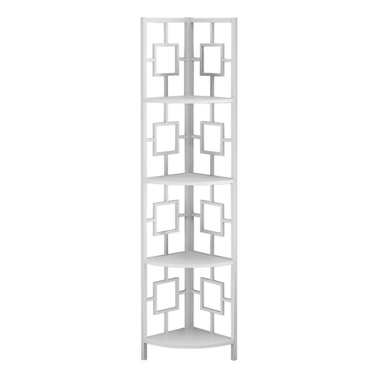 BOOKCASE - 62"H / WHITE / WHITE METAL CORNER ETAGERE