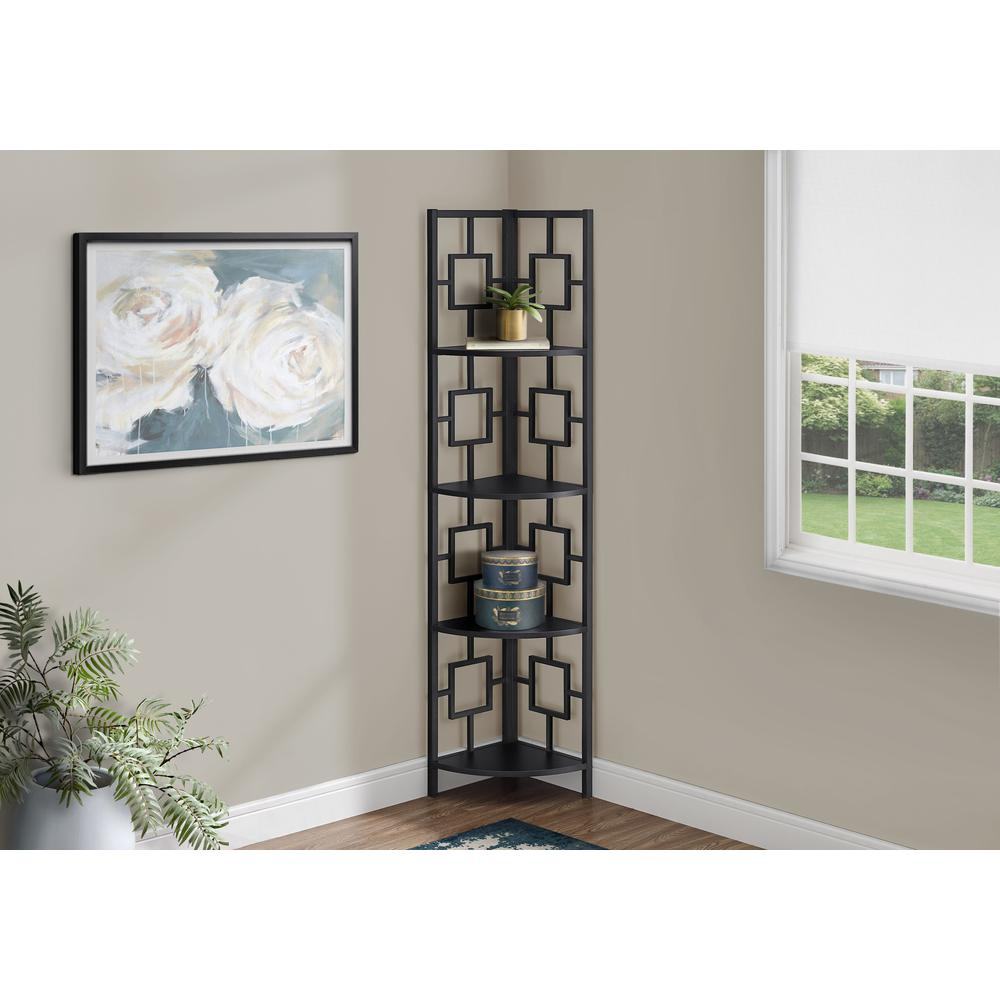 BOOKCASE - 62"H / BLACK / BLACK METAL CORNER ETAGERE