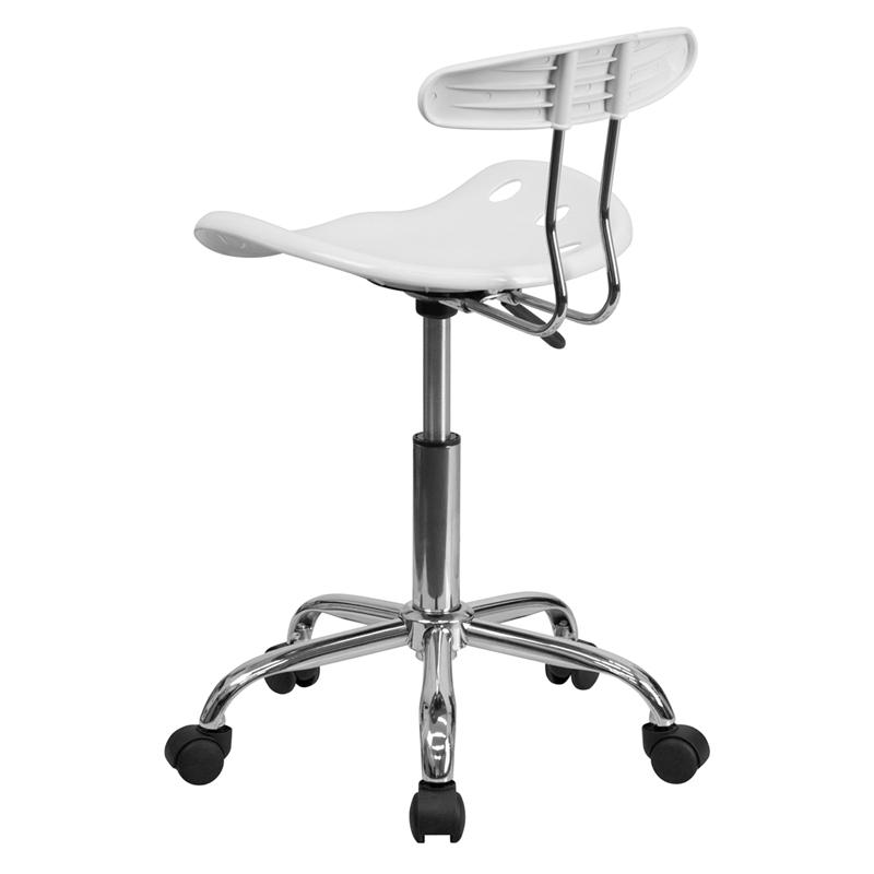 Vibrant White and Chrome Swivel Task Office Chair with Tractor Seat