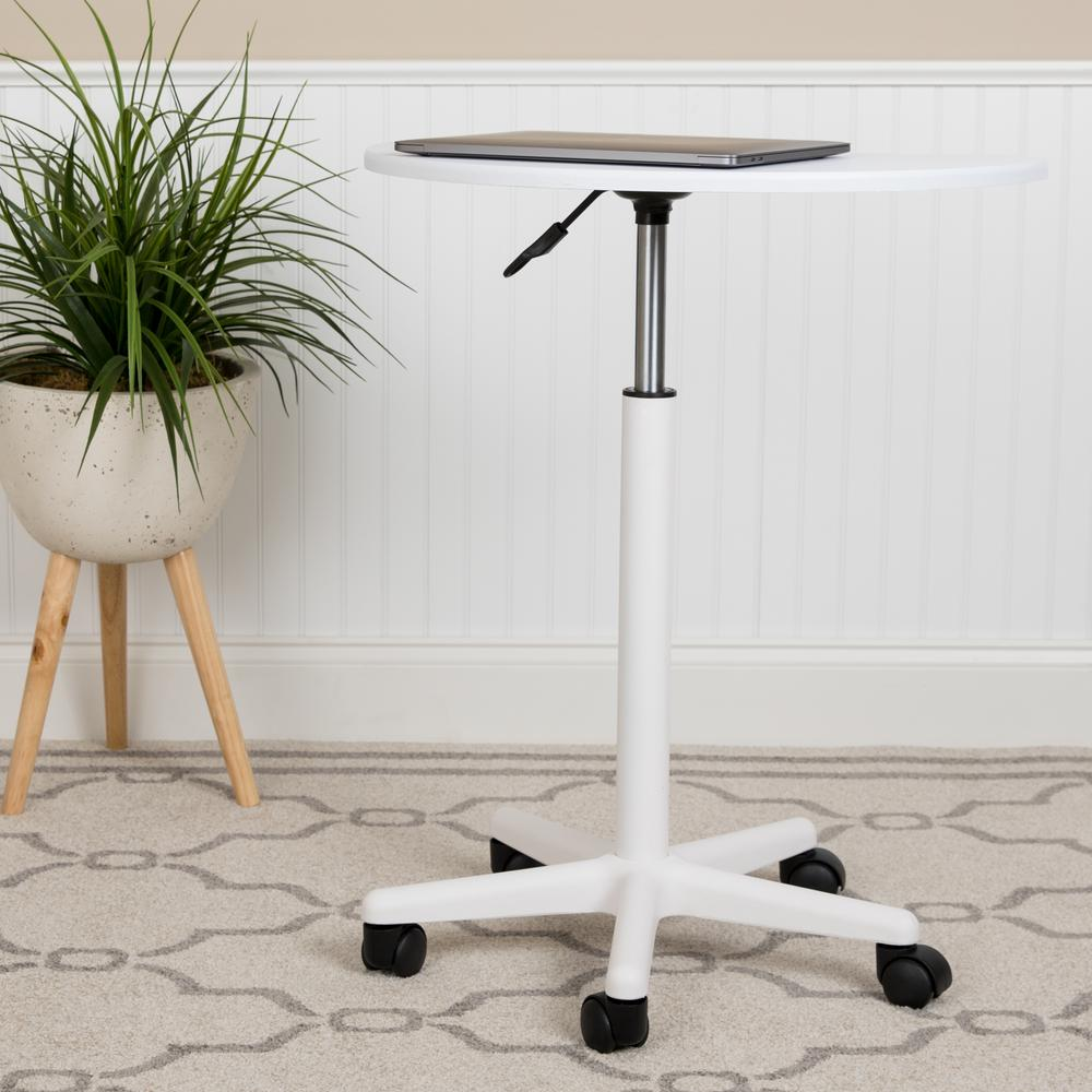 White Sit to Stand Mobile Laptop Computer Desk