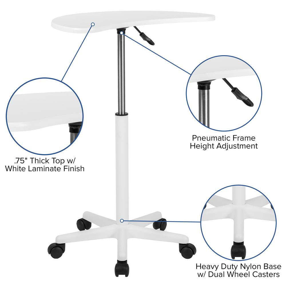 White Sit to Stand Mobile Laptop Computer Desk