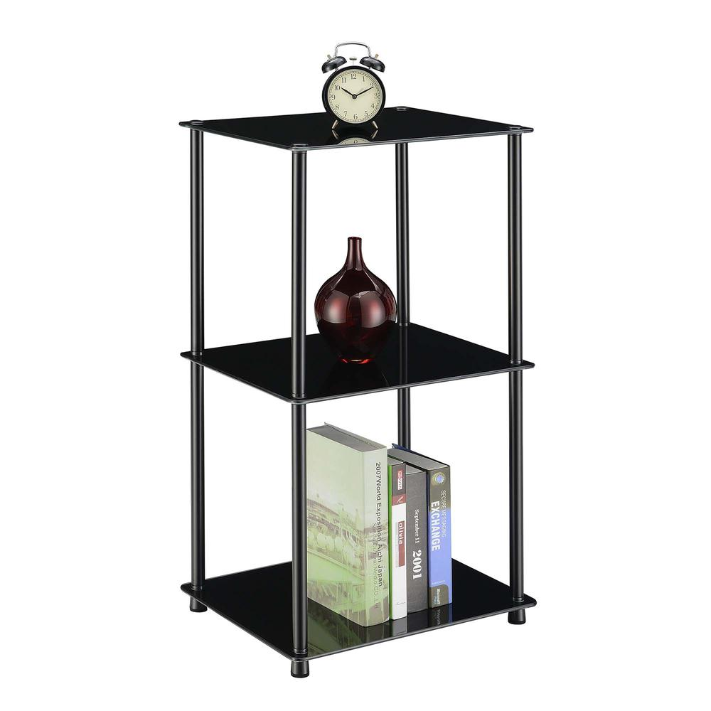 Classic Glass 3 Shelf Bookcase, Black Glass