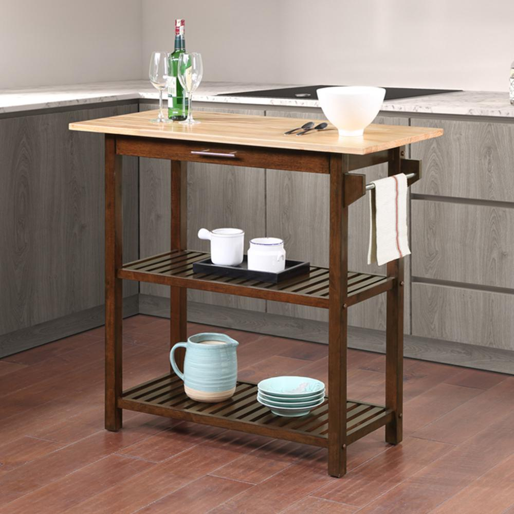 3 Tier Butcher Block Kitchen Prep Island w/ Drawer