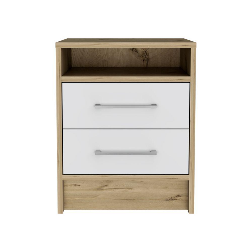 DEPOT E-SHOP Leyva Nightstand, Two Drawers, Countertop White/Light Oak, For Bedroom