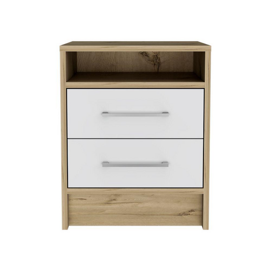 DEPOT E-SHOP Leyva Nightstand, Two Drawers, Countertop White/Light Oak, For Bedroom