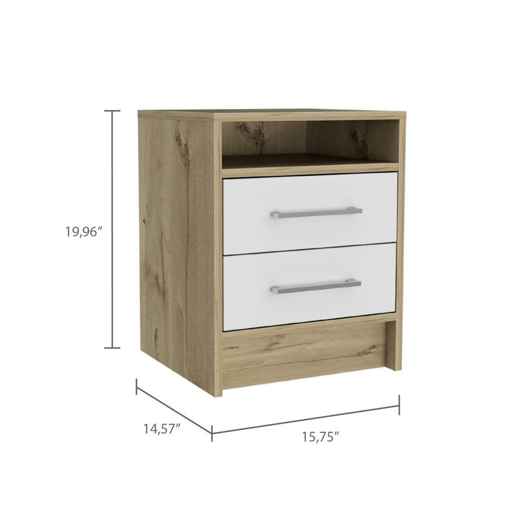 DEPOT E-SHOP Leyva Nightstand, Two Drawers, Countertop White/Light Oak, For Bedroom