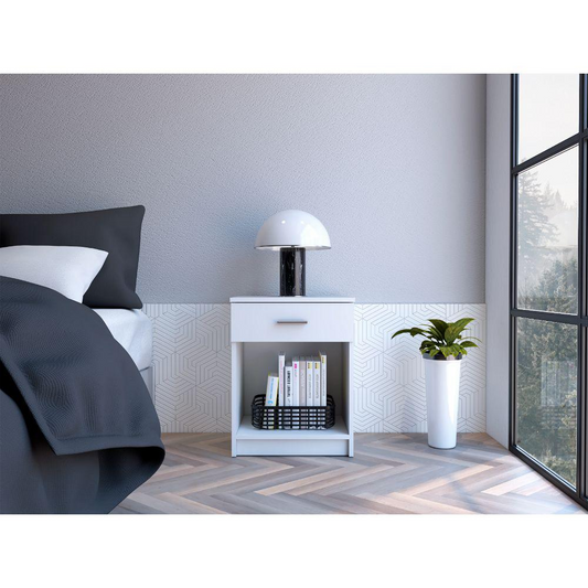 DEPOT E-SHOP Beryl Nightstand, One Drawer, Low Shelf, Countertop-White, For Bedroom