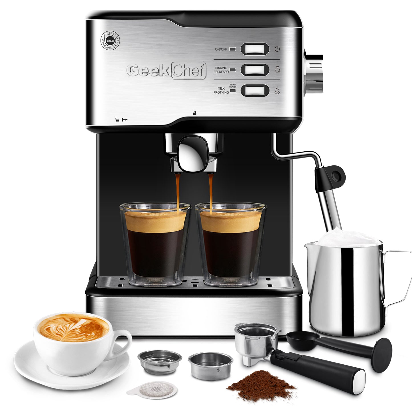 Geek Chef Espresso & Cappuccino Latte Maker 20 Bar Coffee Machine