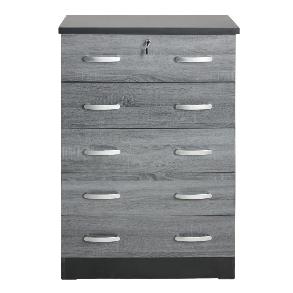 Cindy 5 Drawer Chest Wooden Dresser with Lock in Ebony