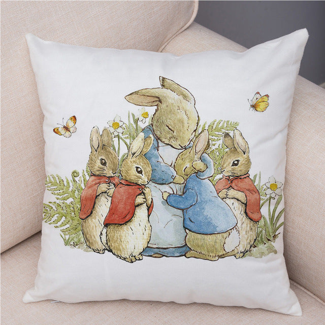 Cartoon Rabbit Peach Skin Fabric Pillow Cover