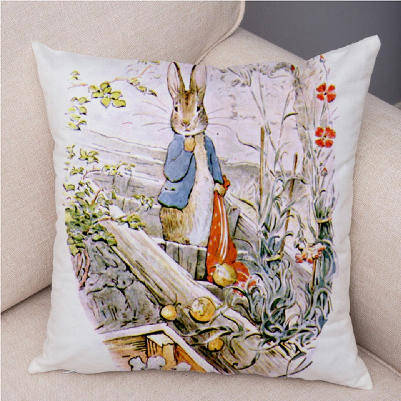 Cartoon Rabbit Peach Skin Fabric Pillow Cover