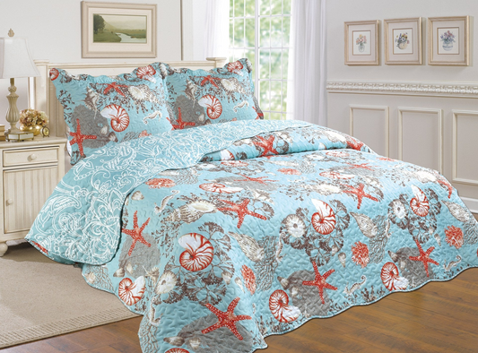 3-Piece Cotton Blend Reversible Quilt Set