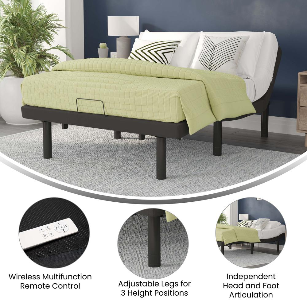 Adjustable Upholstered Bed Base & Independent Head/Foot Incline -Twin XL - Black