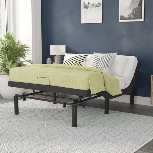 Adjustable Upholstered Bed Base & Independent Head/Foot Incline-Queen - Black