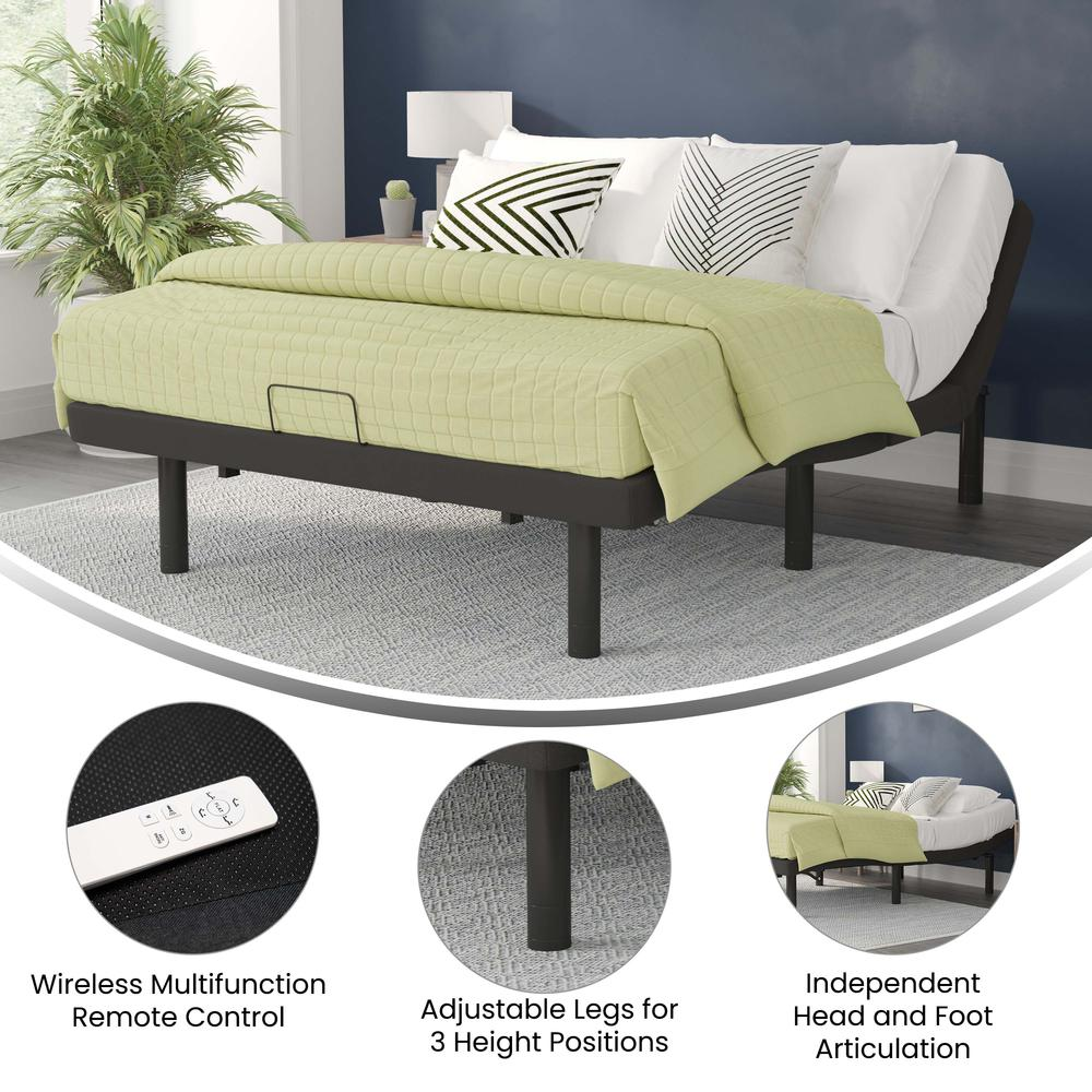 Adjustable Upholstered Bed Base & Independent Head/Foot Incline-Queen - Black