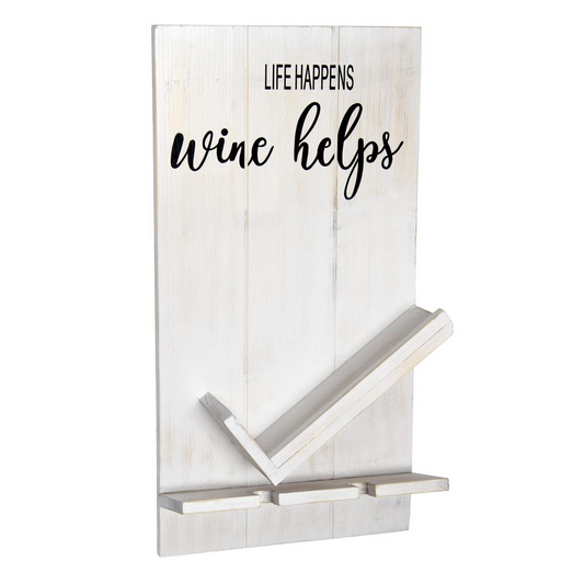 Lucca Wall Mounted Wooden “Life Happens Wine Helps” Wine Bottle Shelf