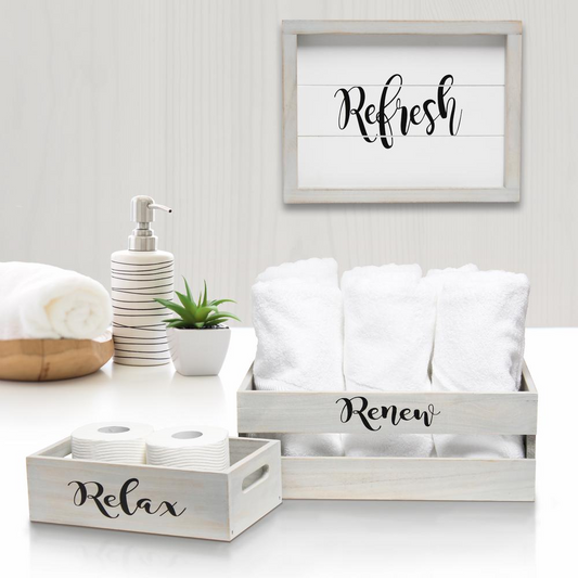 Three Piece Decorative Wood Bathroom Set, Large, Inspirational