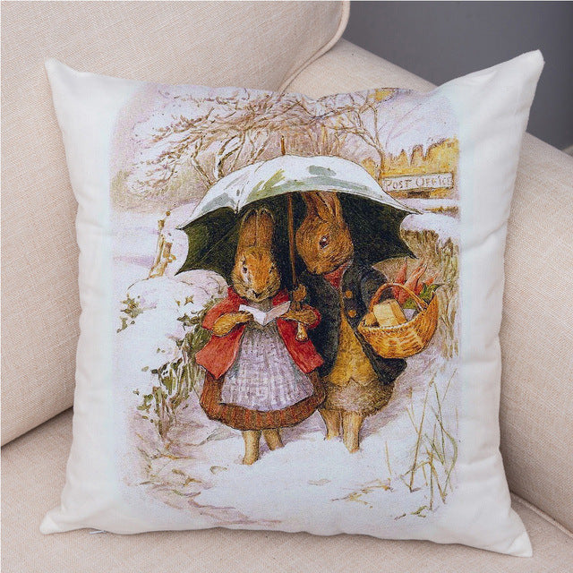 Cartoon Rabbit Peach Skin Fabric Pillow Cover