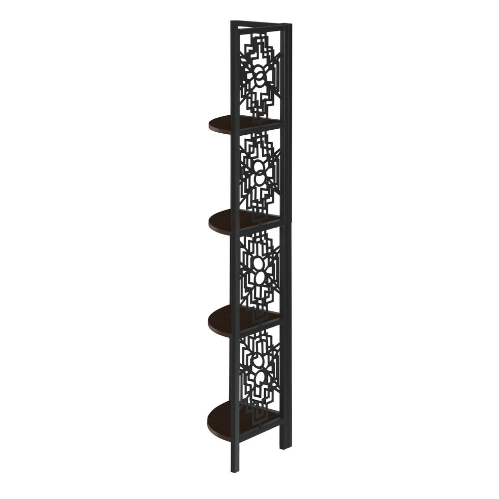 BOOKCASE - 62"H / ESPRESSO / BLACK METAL CORNER ETAGERE