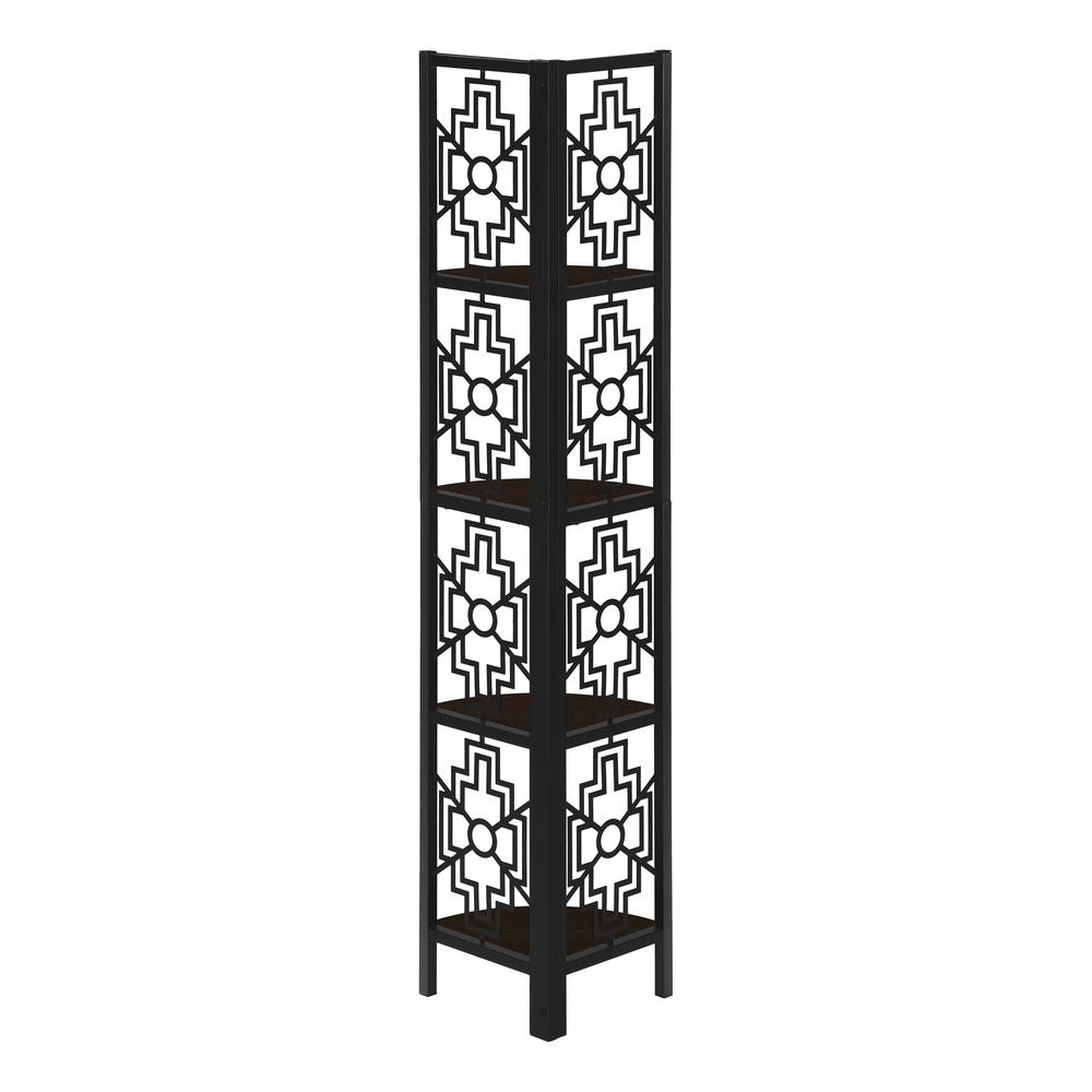 BOOKCASE - 62"H / ESPRESSO / BLACK METAL CORNER ETAGERE