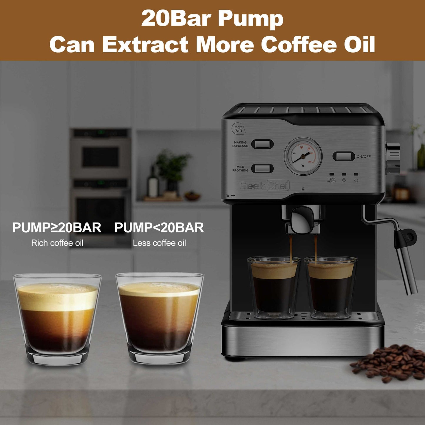 20 Bar Pressure Cappuccino Latte Maker Coffee Machine