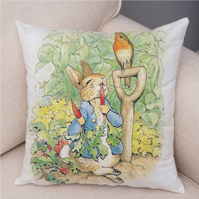 Cartoon Rabbit Peach Skin Fabric Pillow Cover