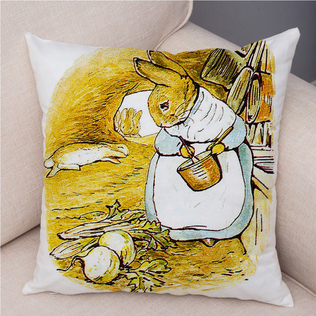 Cartoon Rabbit Peach Skin Fabric Pillow Cover