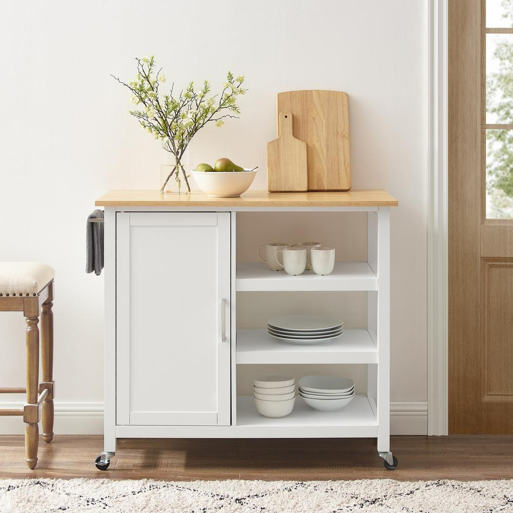 Tristan Open Kitchen Island/Cart White/Natural