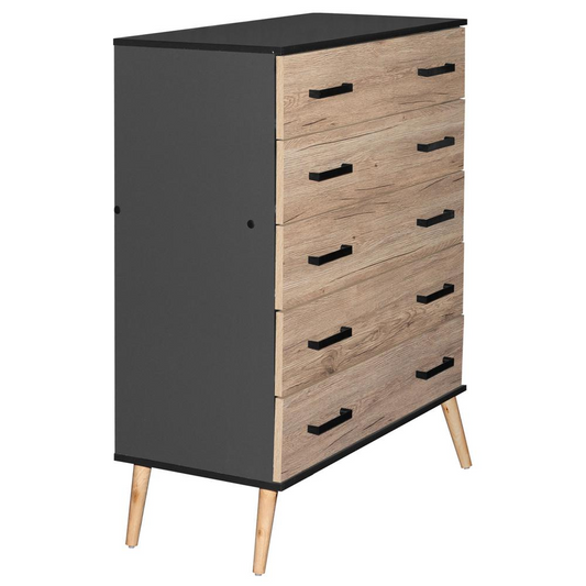 Eli Mid-Century Modern 5 Drawer Chest Dark Gray & Natural Oak