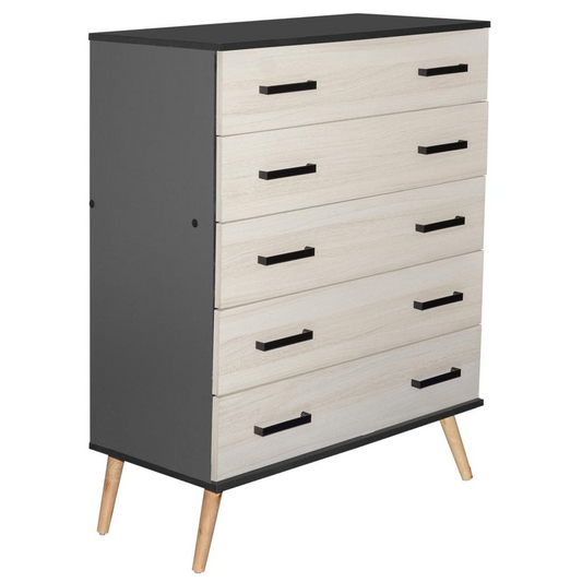 Eli Mid-Century Modern 5 Drawer Chest Dark Gray & Honey Oak