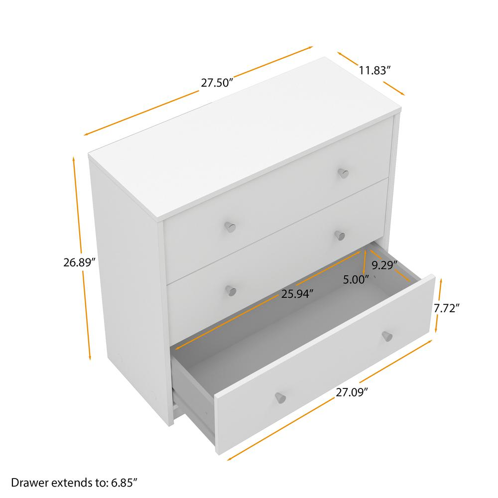 Portland 3 Drawer Chest - White