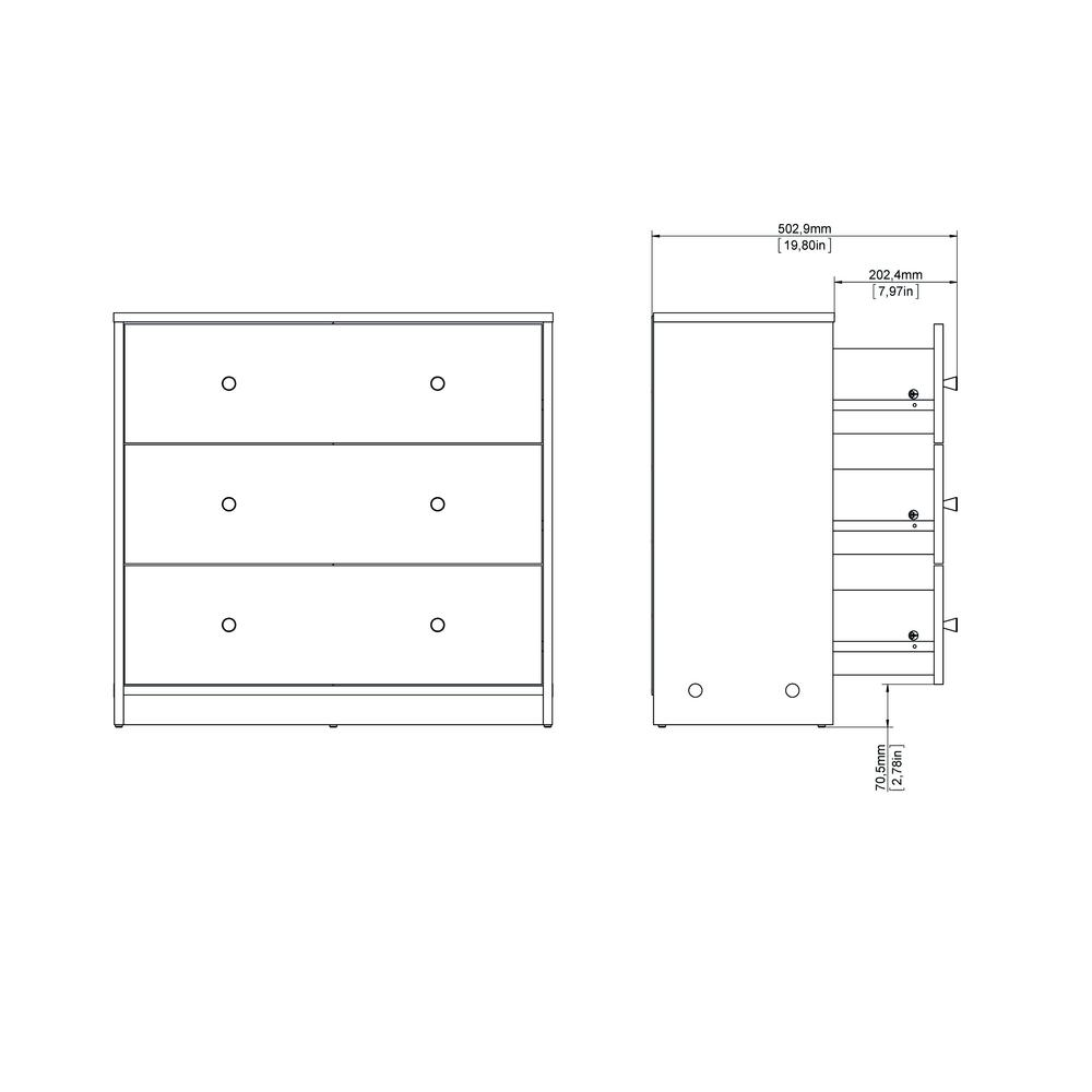 Portland 3 Drawer Chest - White