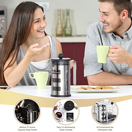 French Press Cafetiere 4 Cups, Stainless Steel Body Shell Coffee Maker