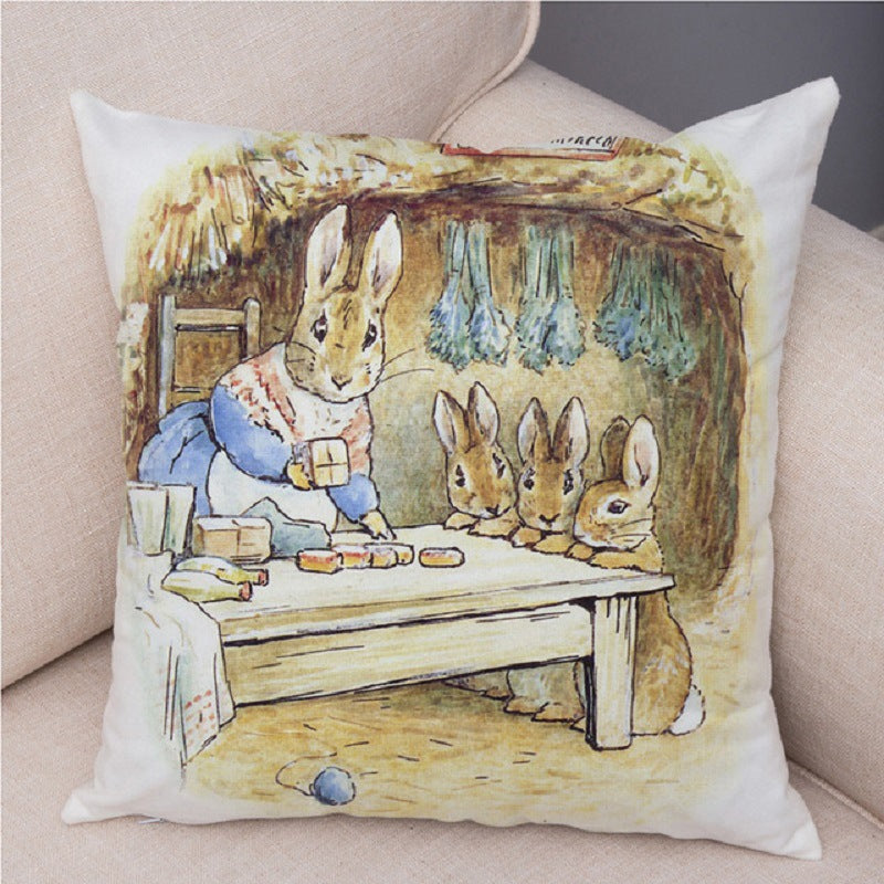 Cartoon Rabbit Peach Skin Fabric Pillow Cover