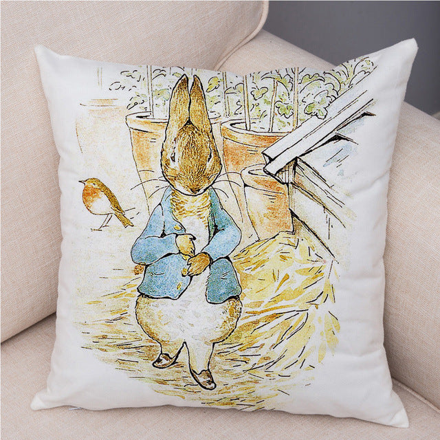 Cartoon Rabbit Peach Skin Fabric Pillow Cover