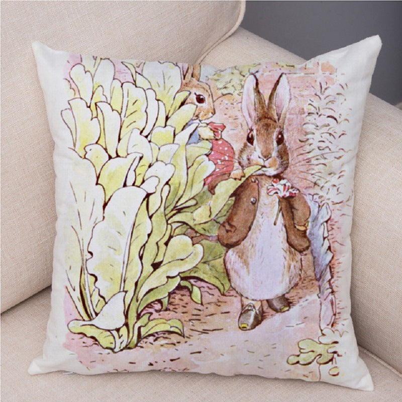 Cartoon Rabbit Peach Skin Fabric Pillow Cover