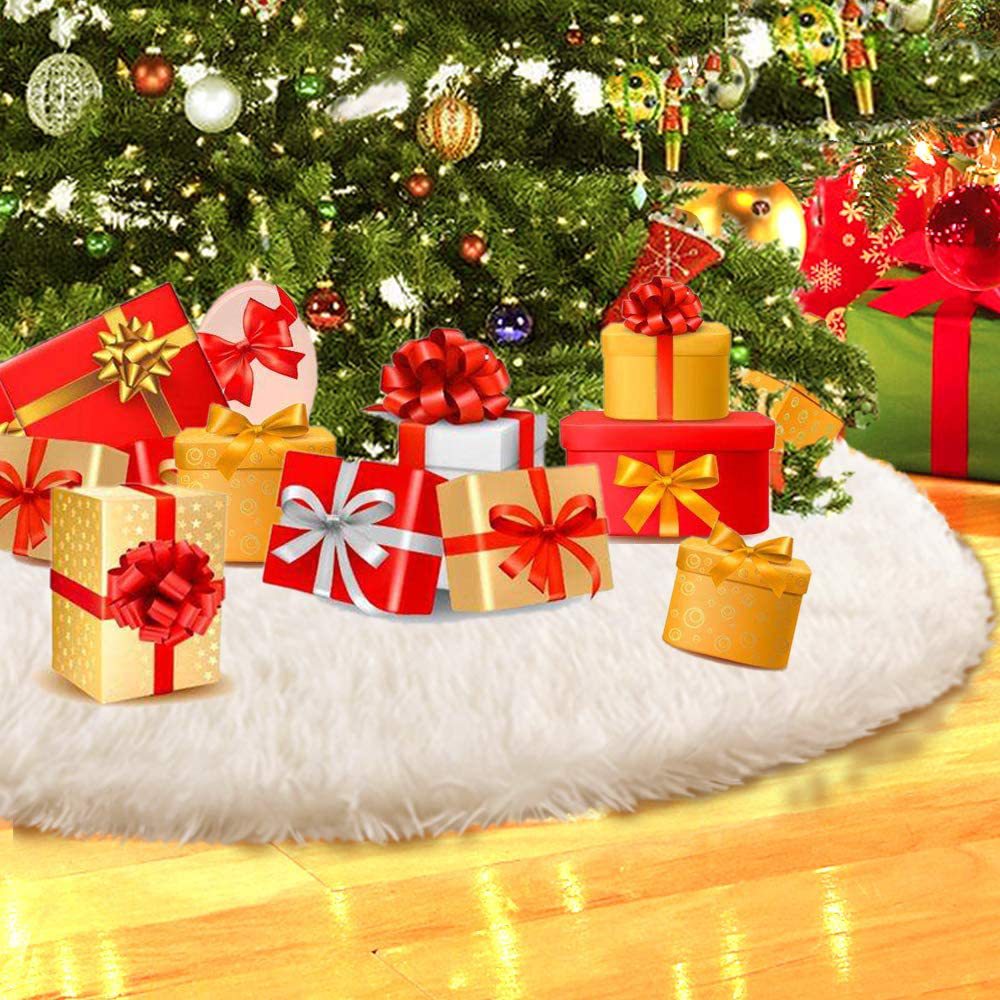 White Christmas Tree Skirt Plush Faux Fur Xmas Tree Carpet Merry Christmas Tree Decorations Ornament New Year Navidad Home Decor