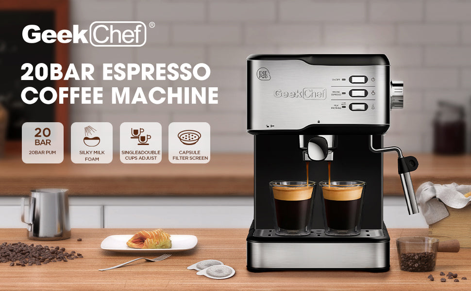 Geek Chef Espresso & Cappuccino Latte Maker 20 Bar Coffee Machine