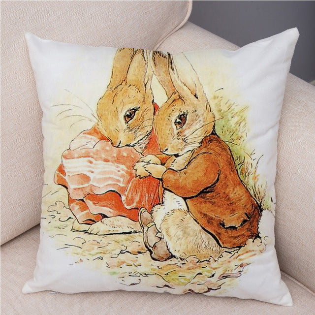 Cartoon Rabbit Peach Skin Fabric Pillow Cover