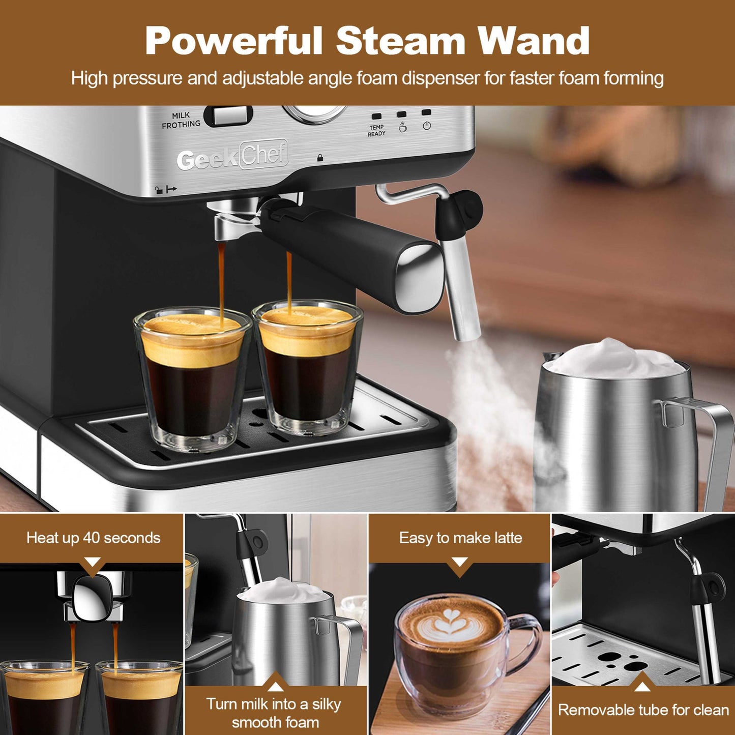 20 Bar Pressure Cappuccino Latte Maker Coffee Machine