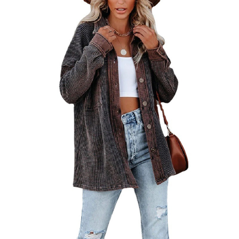 Lapel Single-row Long-sleeved Women's Sweater Coat